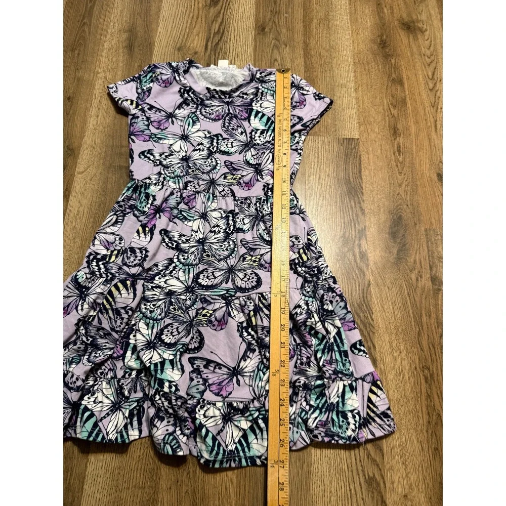 Knitworks Dress Girls Size 8 Purple Tiered Skirt Knit Short Sleeve Butterfly